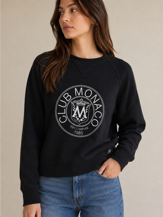 Club Monaco Sweaters - Club Monaco Heritage Black with white 1985 Crest Sweatshirt, SZ Small
